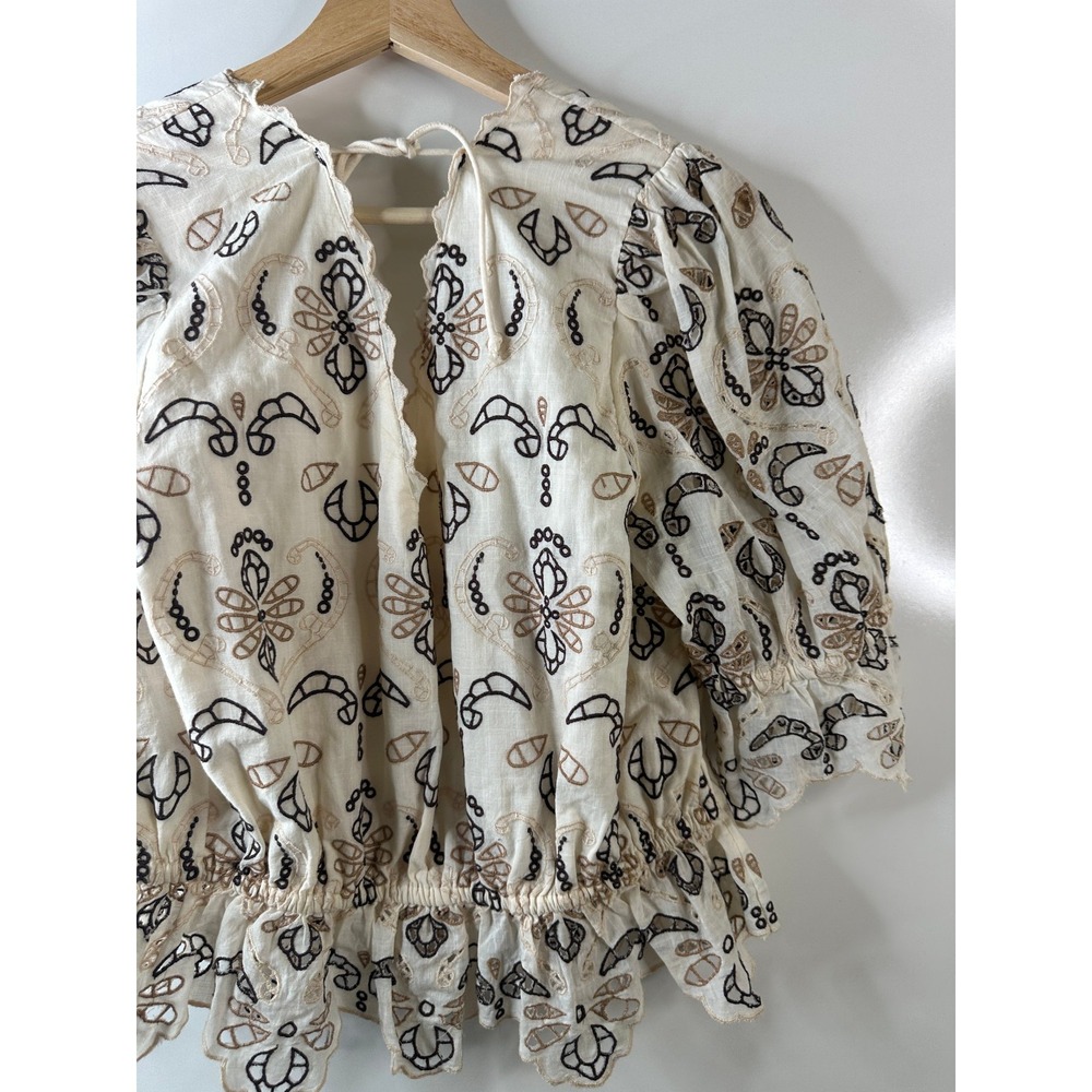 NWT By Anthropologie Embroidered Eyelet Blouse Cotton Size Medium Milkmaid Boho - Picture 13 of 16